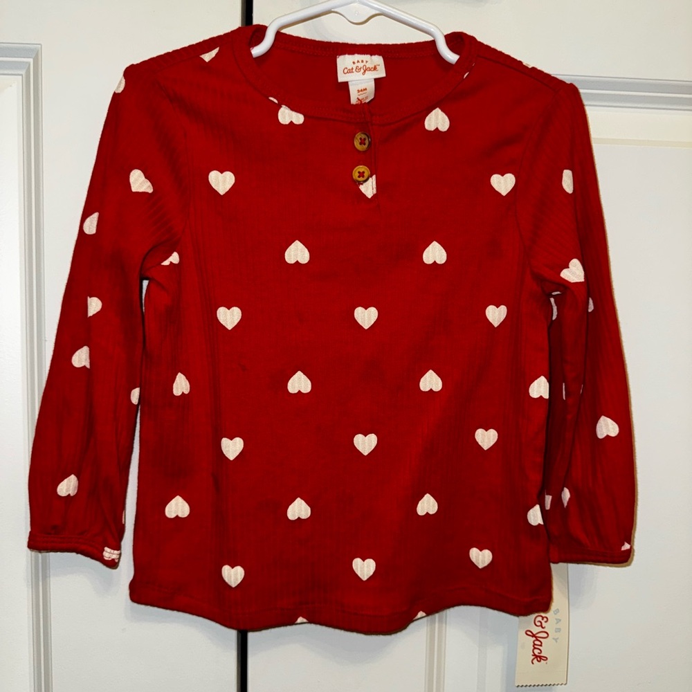 ❤️ Red and Cream Heart Henley 24 Month Unisex Baby Toddler Target 🎯 Cat & Jack